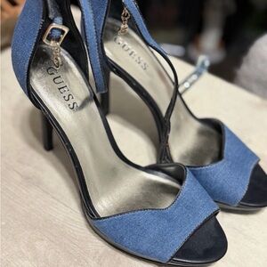 Guess Denim Blue Open-Toe Heels